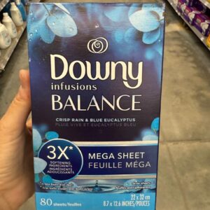 Downy Infusions Mega Dryer Sheets, Balance, Crisp Rain and Blue Eucalyptus, 80 Count