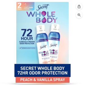 Secret Whole Body Sprays Deodorant, Peach & Vanilla, 3.5 oz., 2 pk.