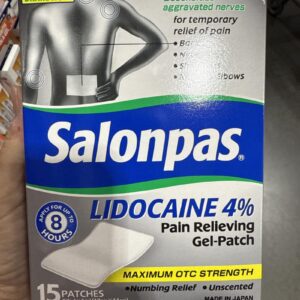 Salonpas LIDOCAINE 4% Pain Relieving Gel-Patch, 15 Patches