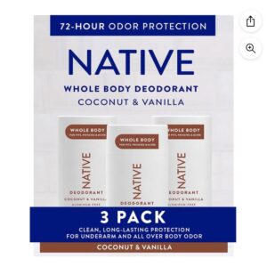 Native Whole Body Aluminum-Free Deodorant, Coconut & Vanilla, 2.3oz., 3pk.