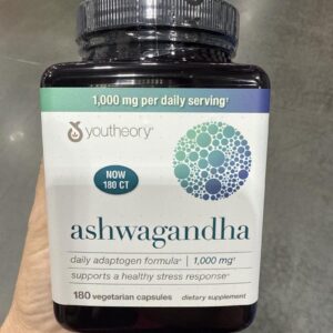 youtheory Ashwagandha 1000 mg, 180 Vegetarian Capsules