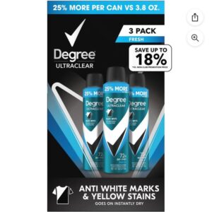 Degree for Men Ultraclear Black+White Deodorant Dry Spray, Fresh, 4.8 oz., 3 pk.